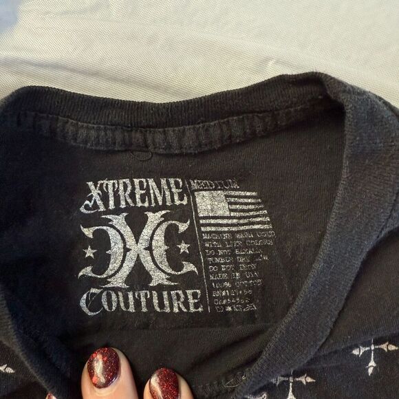 Xtreme Couture Affliction T Shirt Black Skull Skeleton All Over Print Sz Medium - Picture 6 of 11